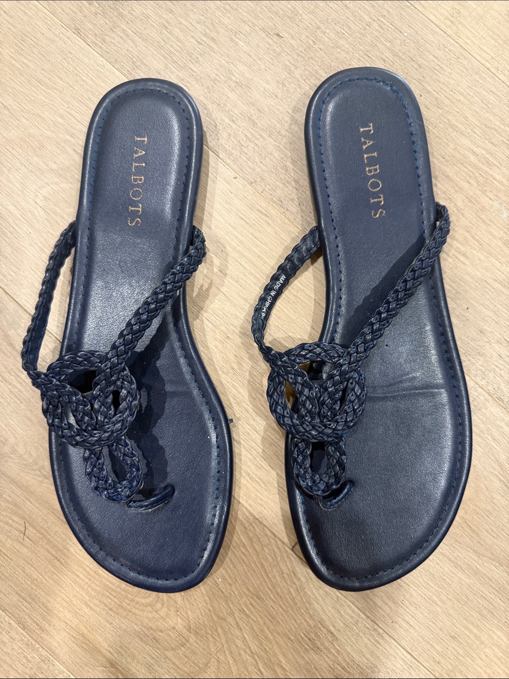 Talbots Navy Braided Knot Slide Sandals